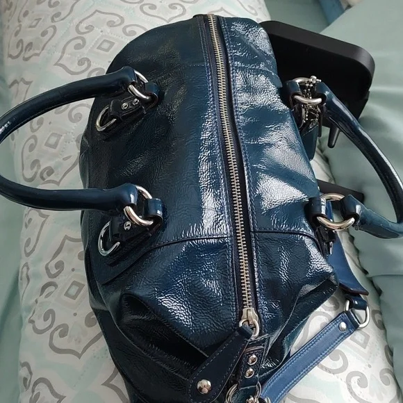 Coach Glossy Navy Leather Satchel - Picture 9 of 16
